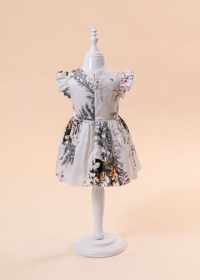 AnneBebe Flower Print Cream Silk Dress