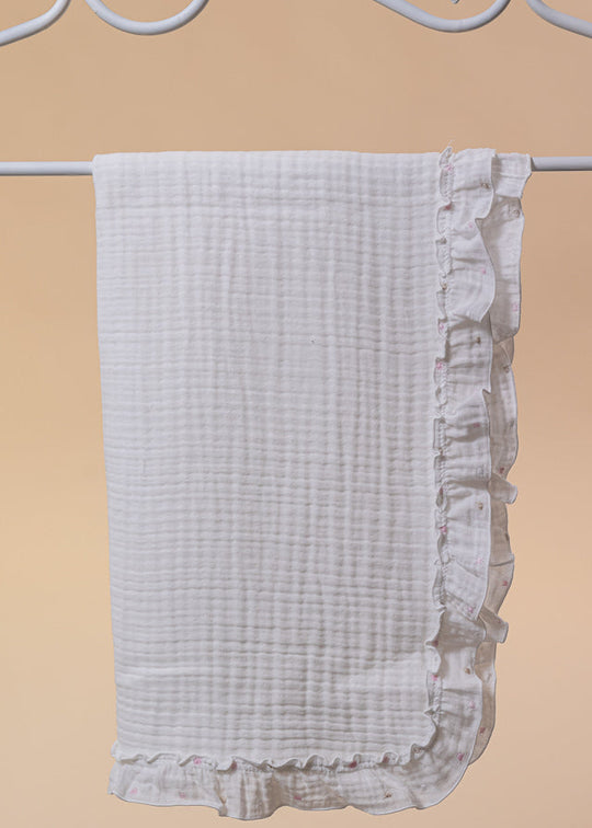 Pled Muselina Crem Volanas Buline Roz Si Bej AnneBebe