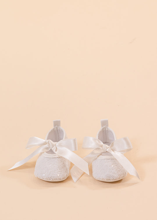 Cream Sequined Ballerinas with Satin Bow 231210 Sinderella 