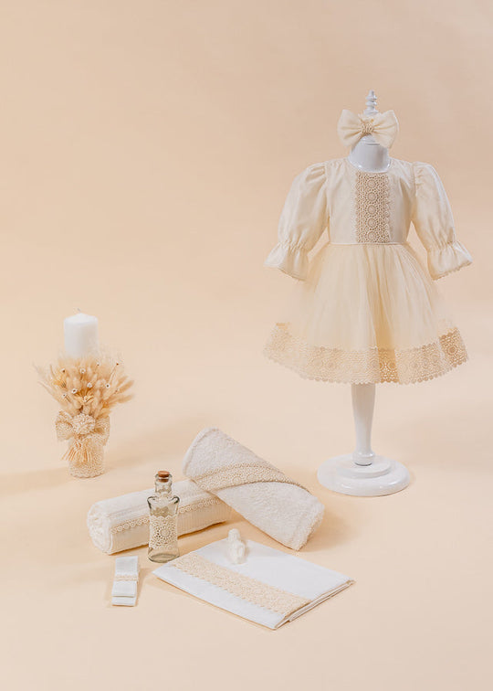 Eva Baptism Set 3 Pieces, Dress, Trouser and Candle AnneBebe