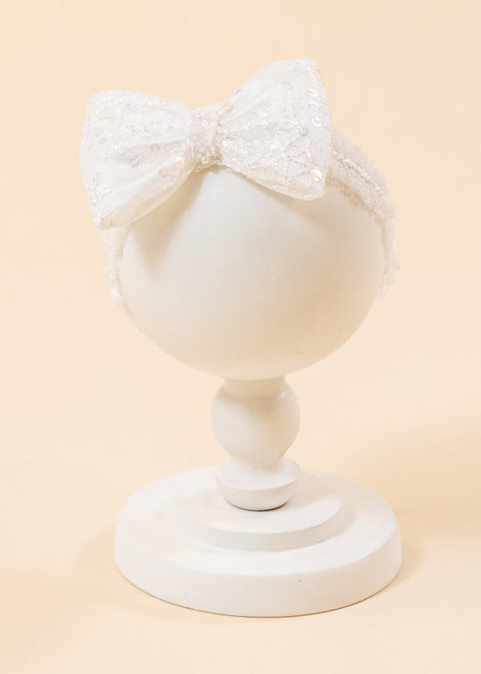 Elisa Headband Cream Lace Bow With Sequins AnneBebe