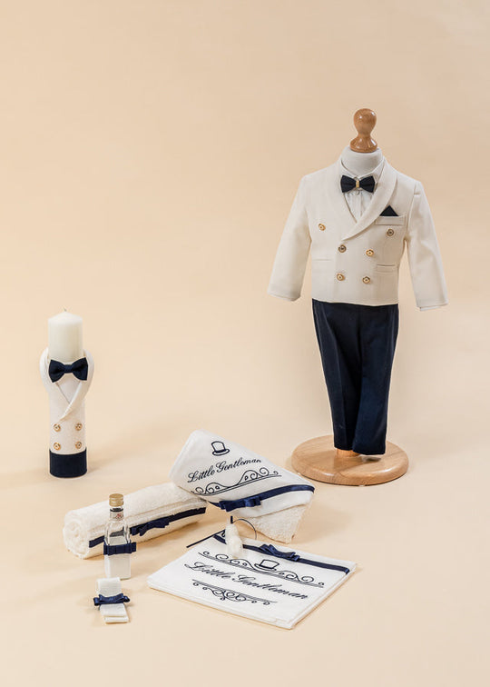 Ianis Baptism Set 3 Pieces, Suit, Trunk And Personalized Candle AnneBebe