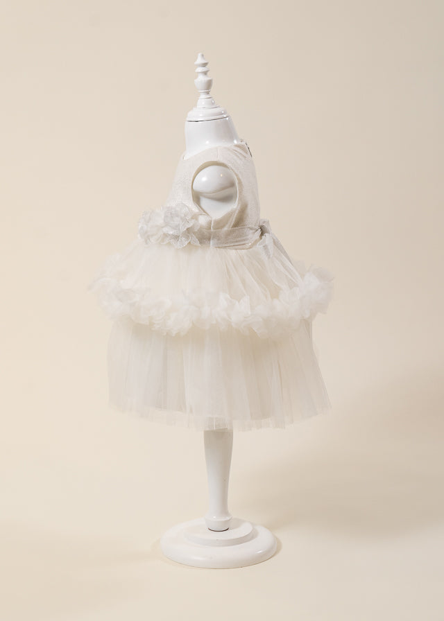 Rochie Ceremonie Ivory cu Flori Aplicate pe Bust si Fusta cu Volane din Tulle L7001 Lugu