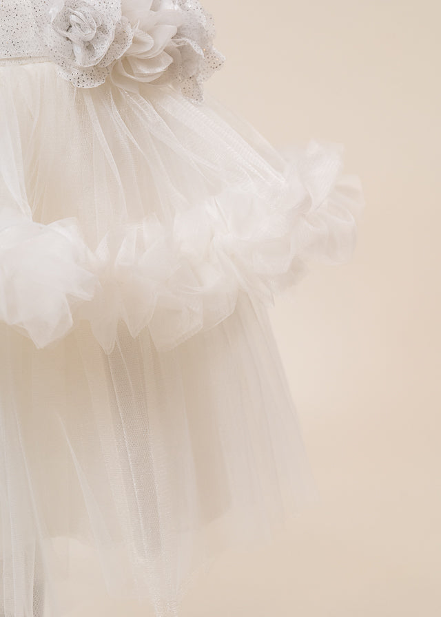 Rochie Ceremonie Ivory cu Flori Aplicate pe Bust si Fusta cu Volane din Tulle L7001 Lugu