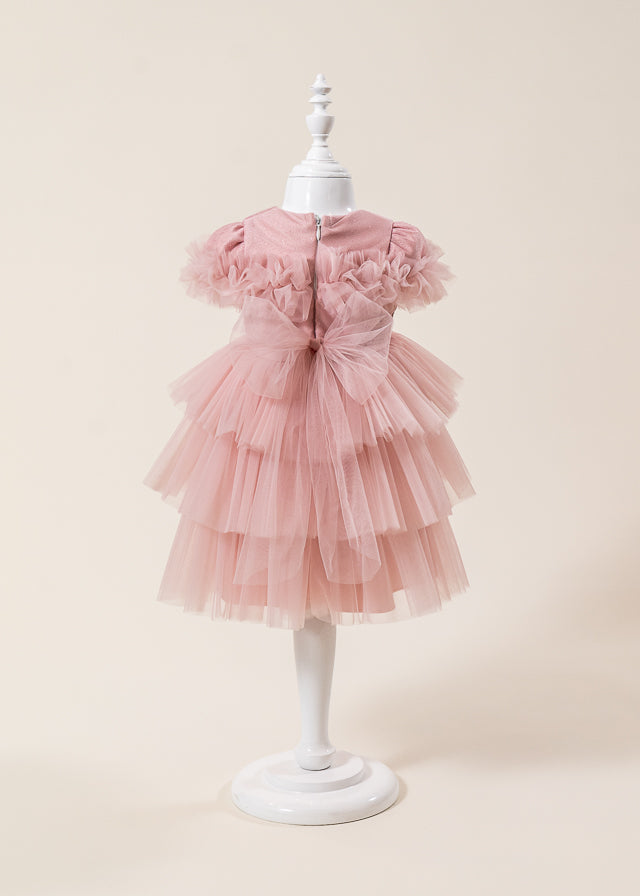 Rochie Ceremonie Roz Pudra Bust Paiete cu Volane din Tulle L7013 Lugu