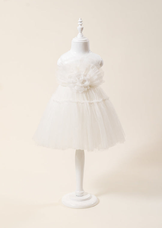 Ivory Tulle Ceremony Dress with Ruffle on Bust L7003 Lugu