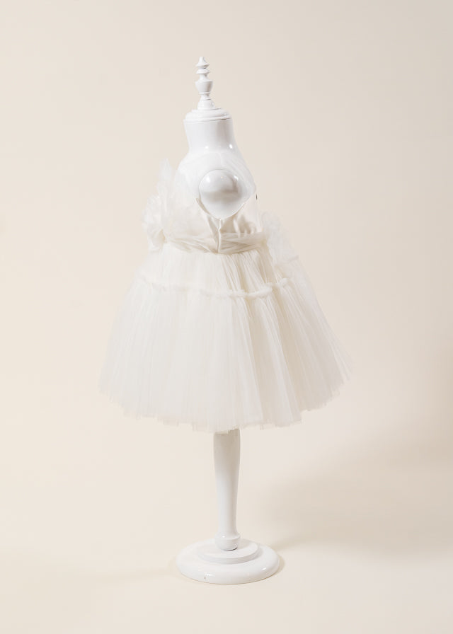 Rochie Ceremonie din Tulle Ivory cu Volan pe Bust L7003 Lugu