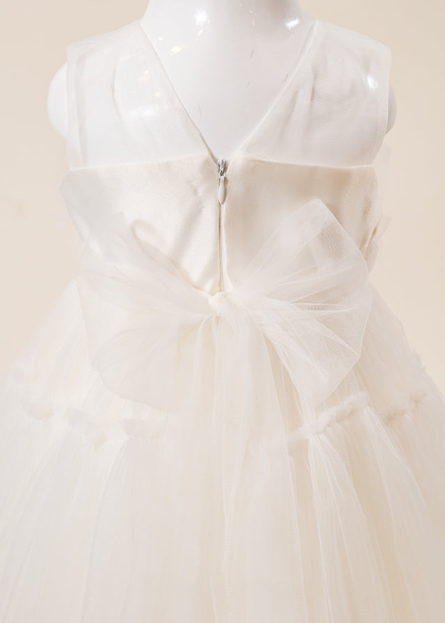 Rochie Ceremonie din Tulle Ivory cu Volan pe Bust L7003 Lugu