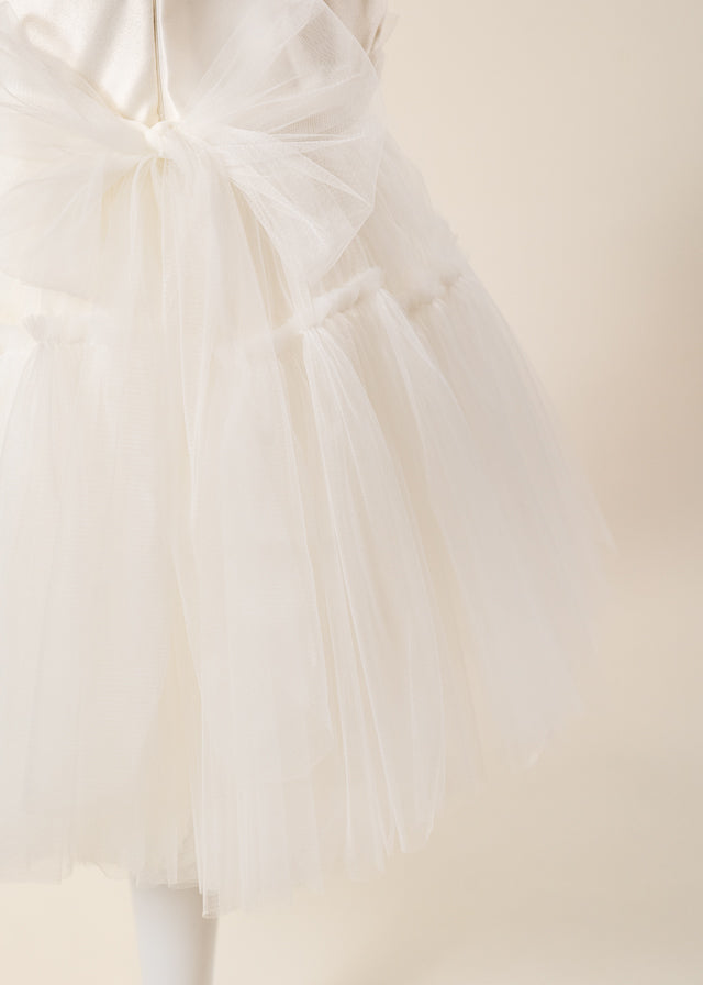 Rochie Ceremonie din Tulle Ivory cu Volan pe Bust L7003 Lugu