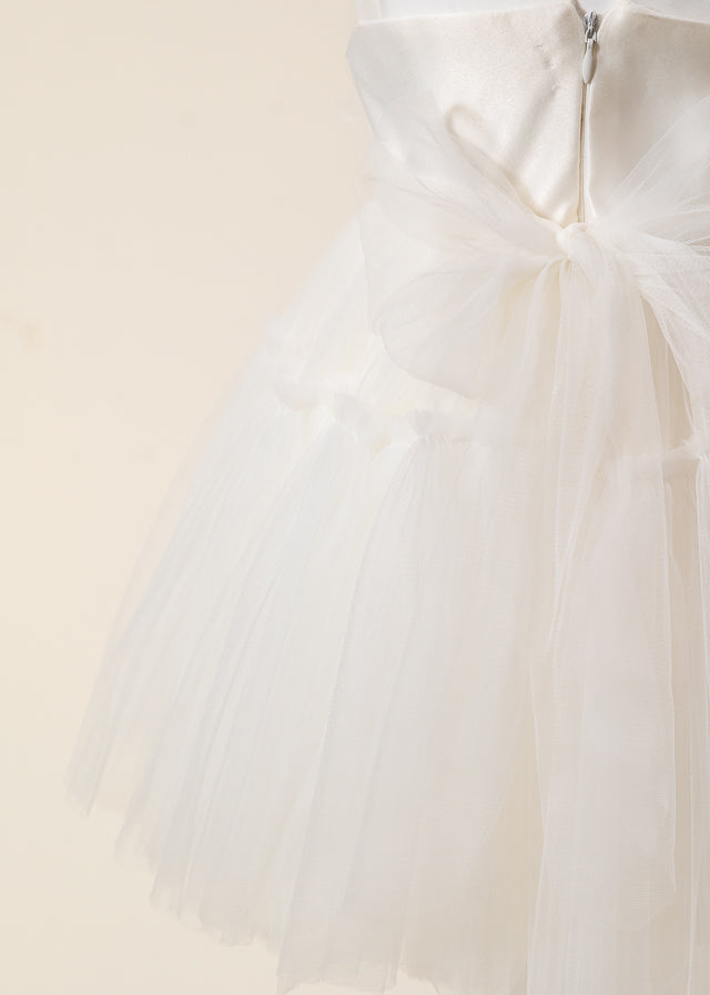 Rochie Ceremonie din Tulle Ivory cu Volan pe Bust L7003 Lugu