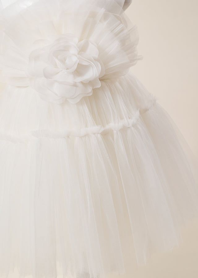 Rochie Ceremonie din Tulle Ivory cu Volan pe Bust L7003 Lugu