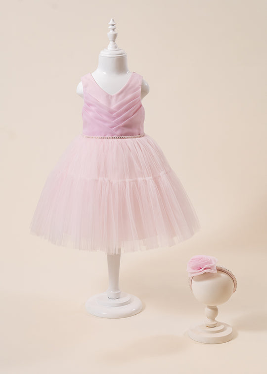 Pink Ceremony Dress with Pleated Bust and Tulle Skirt 3178 Mon Princess