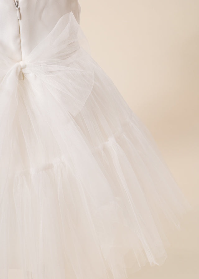 Rochie Ceremonie Crem Bust Pliseuri si Fusta Tulle 3178 Mon Princess