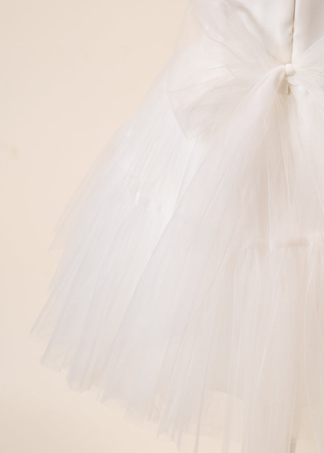 Rochie Ceremonie Crem Bust Pliseuri si Fusta Tulle 3178 Mon Princess