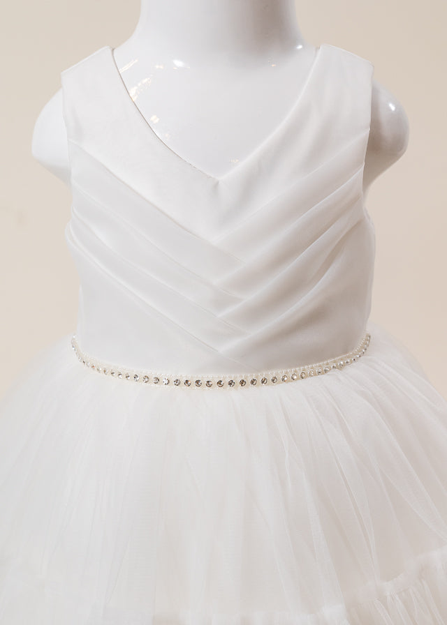 Rochie Ceremonie Crem Bust Pliseuri si Fusta Tulle 3178 Mon Princess