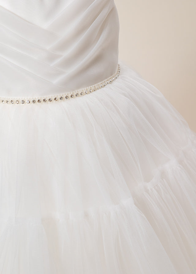 Rochie Ceremonie Crem Bust Pliseuri si Fusta Tulle 3178 Mon Princess