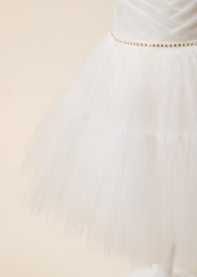 Rochie Ceremonie Crem Bust Pliseuri si Fusta Tulle 3178 Mon Princess