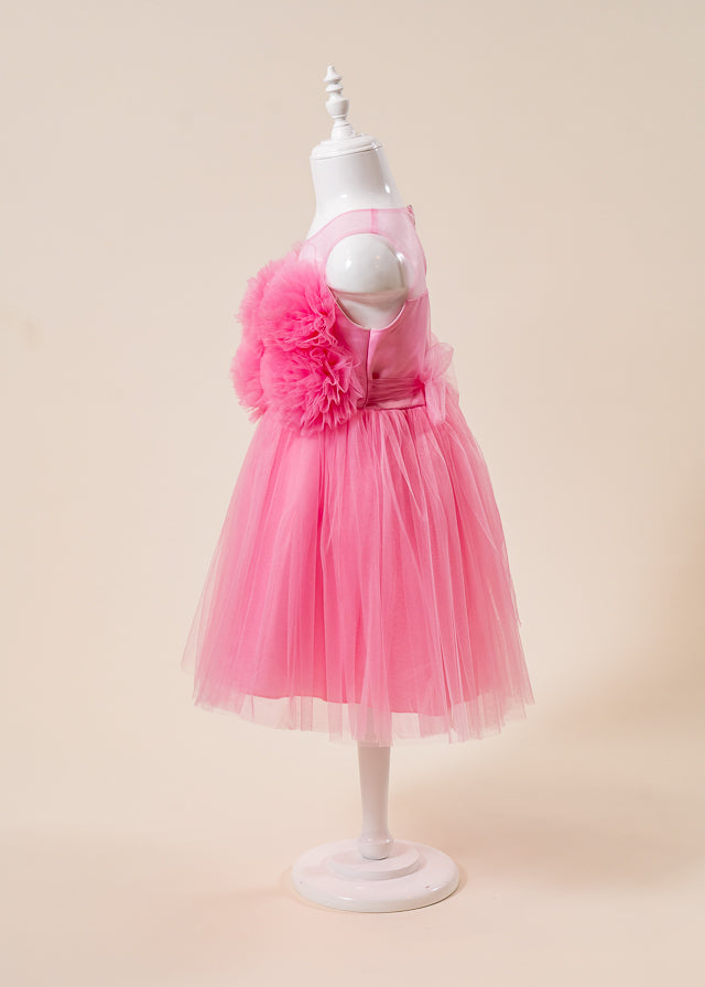 Rochie Ceremonie Roz cu Pompoane din Tulle pe Bust L7005 Lugu