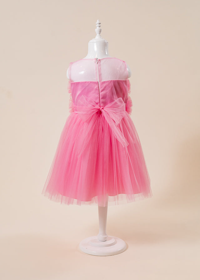 Rochie Ceremonie Roz cu Pompoane din Tulle pe Bust L7005 Lugu