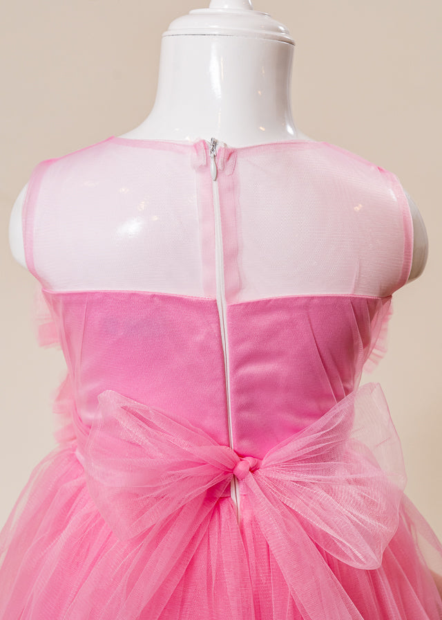 Rochie Ceremonie Roz cu Pompoane din Tulle pe Bust L7005 Lugu