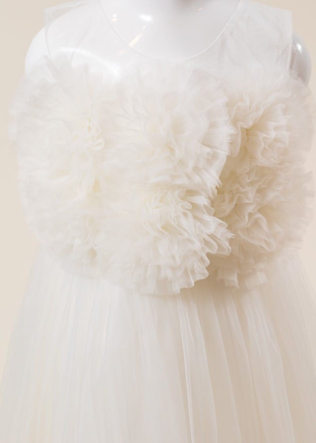 Rochie Ceremonie Ivory cu Pompoane din Tulle pe Bust L7005 Lugu