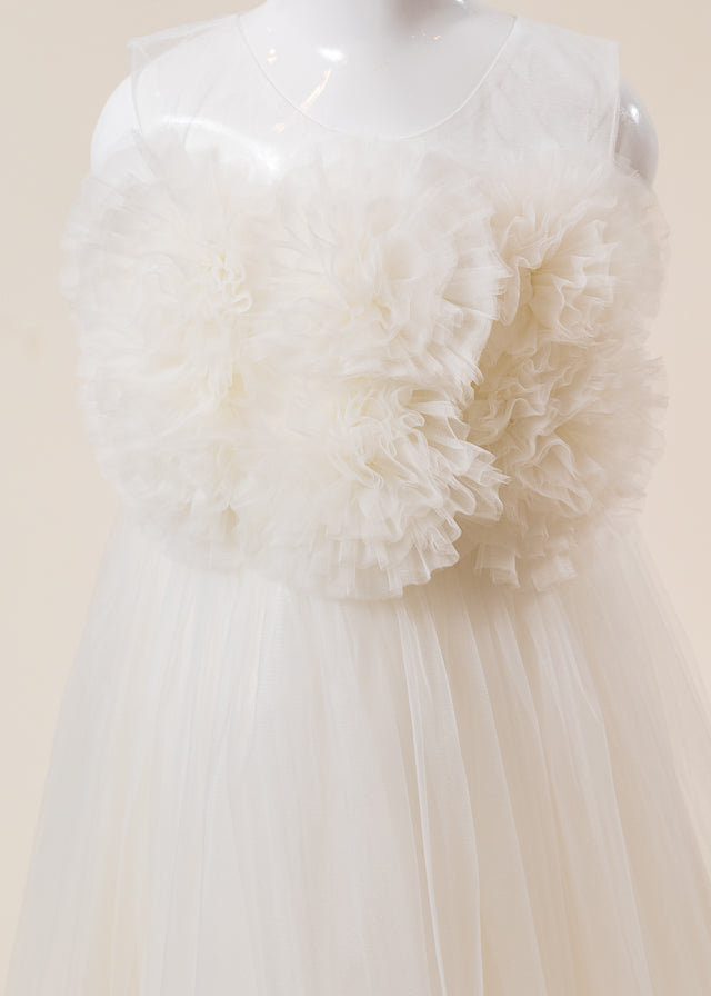 Rochie Ceremonie Ivory cu Pompoane din Tulle pe Bust L7005 Lugu