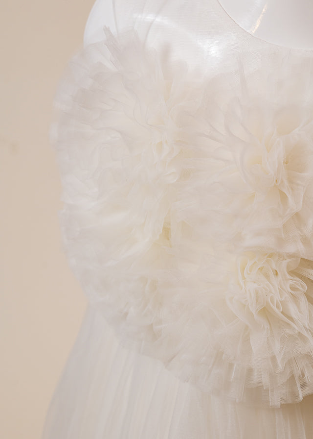 Rochie Ceremonie Ivory cu Pompoane din Tulle pe Bust L7005 Lugu