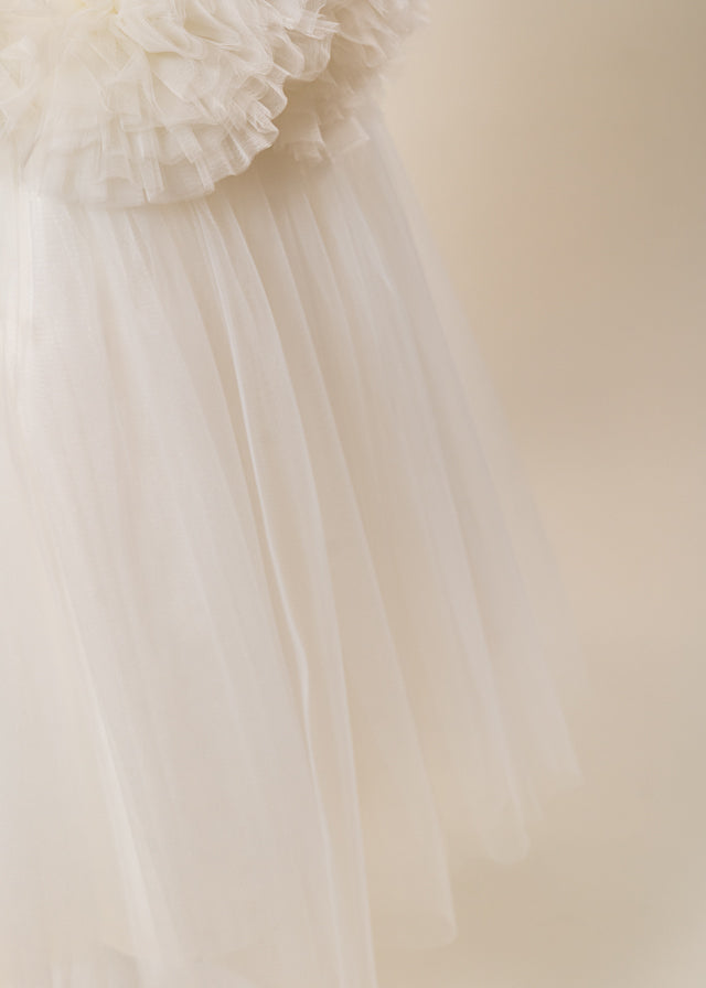 Rochie Ceremonie Ivory cu Pompoane din Tulle pe Bust L7005 Lugu