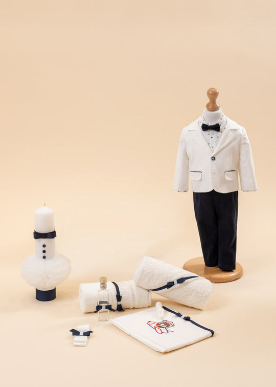 Luca Baptism Set 3 Pieces, Costume, Suit and Candle Personalized AnneBebe