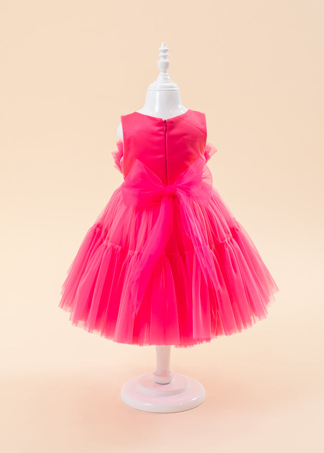 Rochie pentru Ceremonie, Fucsia din Tull cu Volane pe Bust si Inima in Talie 2220 Mon Princess - Camera Bebelusului