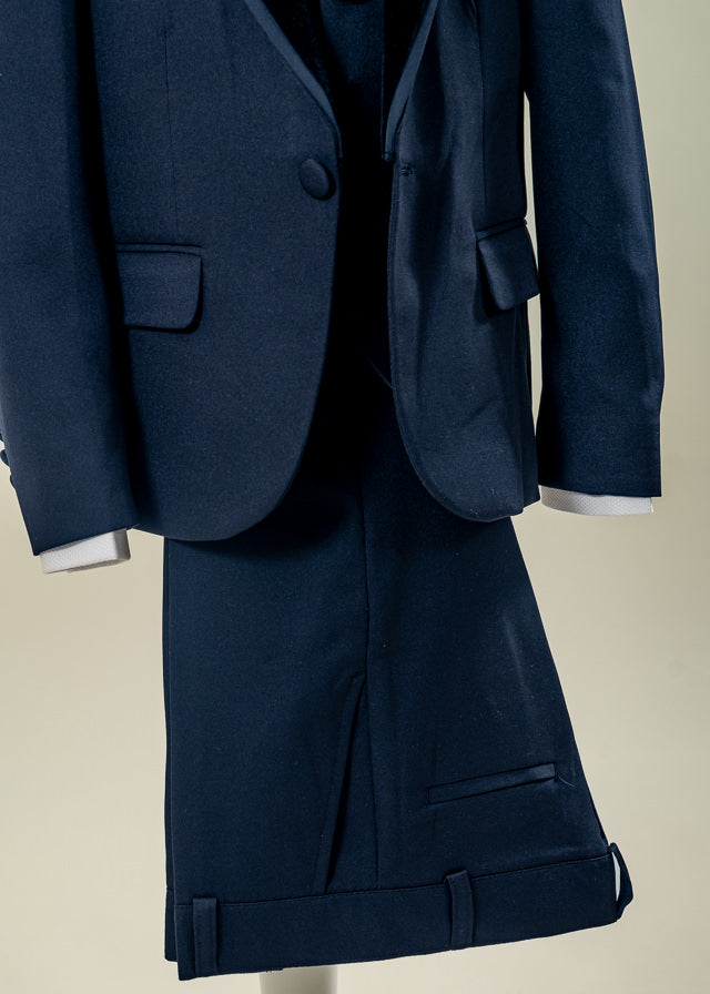 Costum Ceremonie 5 Piese Bleumarin Sacou cu Rever Catifea 20358 Little Gentleman