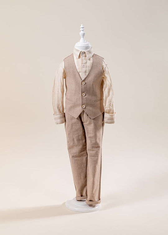 3 Piece Ceremony Suit Beige Vest and Pants and Ivory Shirt 20264 Little Gentleman