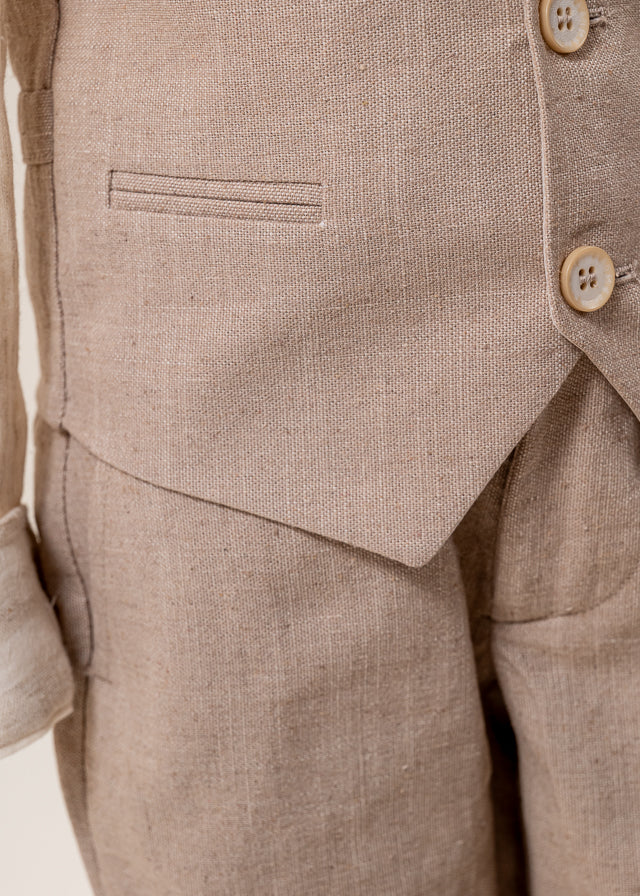 Costum Ceremonie 3 Piese Vesta si Pantaloni Bej si Camasa Ivory 20264 Little Gentleman