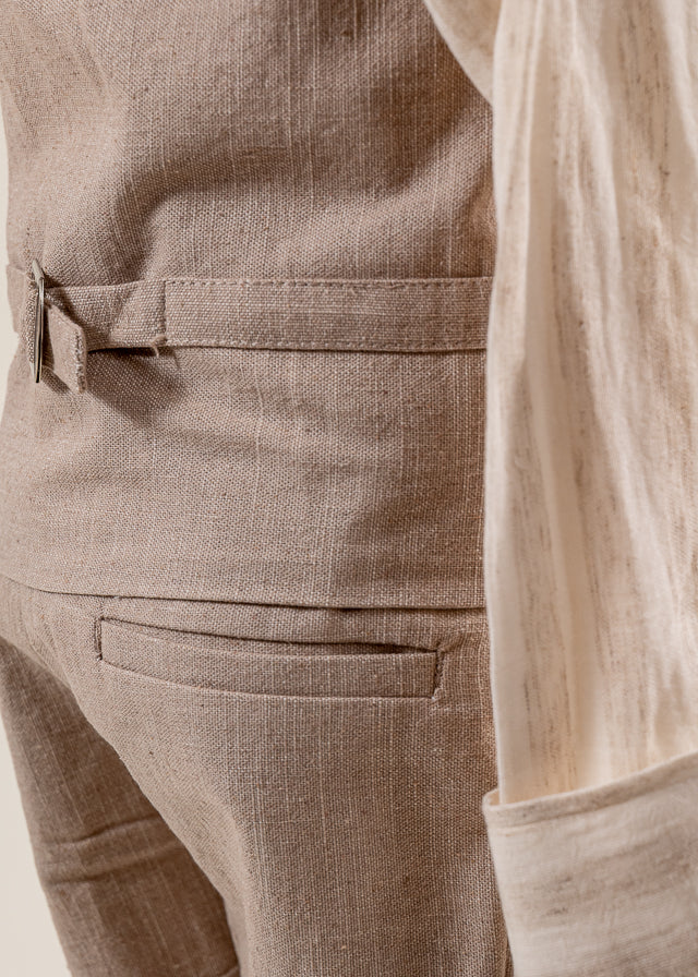 Costum Ceremonie 3 Piese Vesta si Pantaloni Bej si Camasa Ivory 20264 Little Gentleman