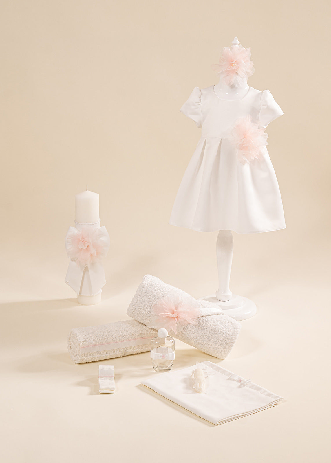 Set Botez Mia 3 Piese, Rochie, Trusou si Lumanare Personalizat Botez AnneBebe