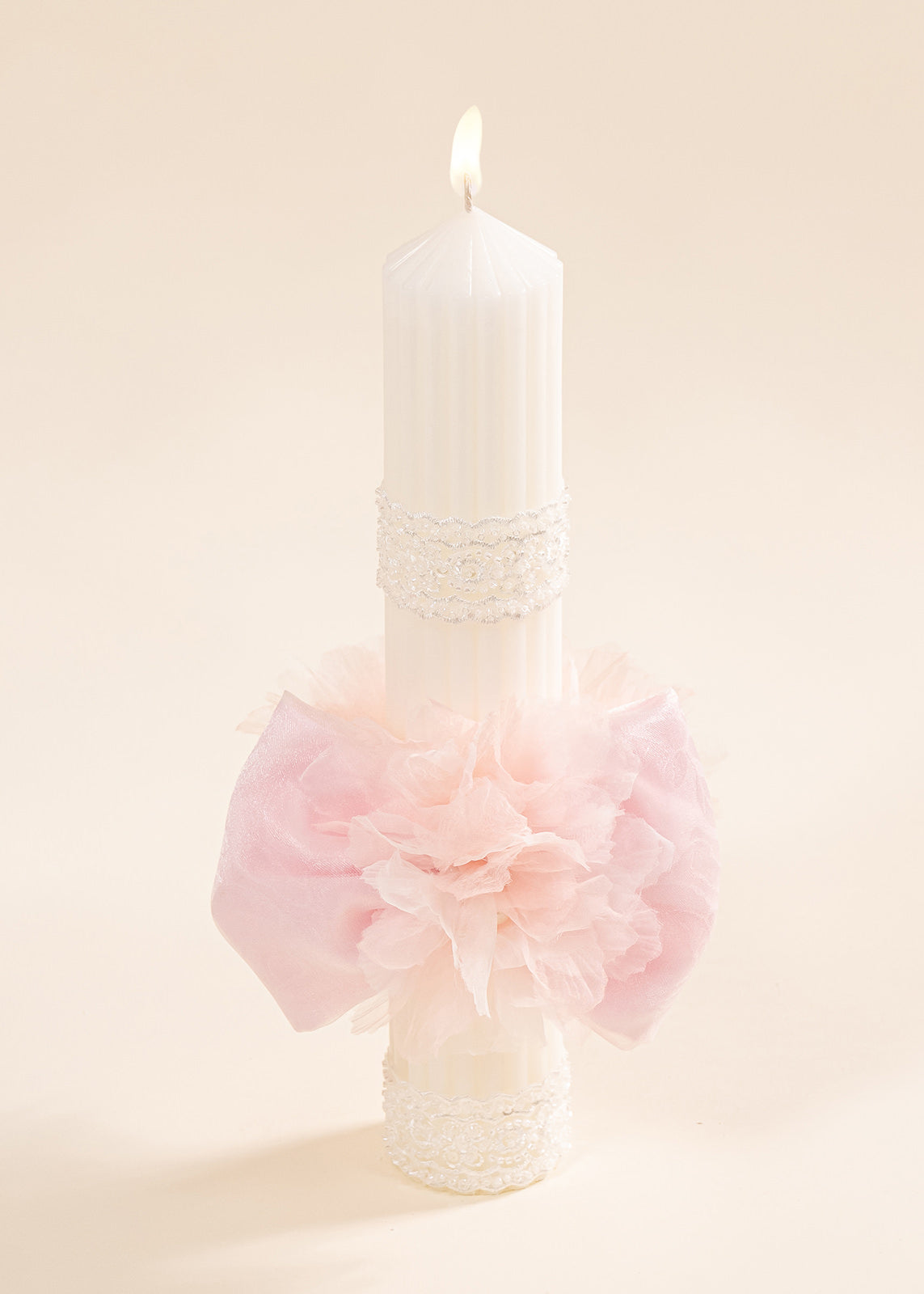 Lumanare Smaranda Funda Organza Si Flori Roz AnneBebe