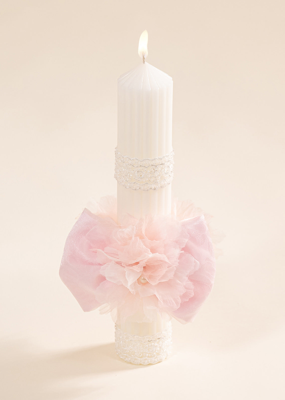 Lumanare Smaranda Funda Organza Si Flori Roz AnneBebe