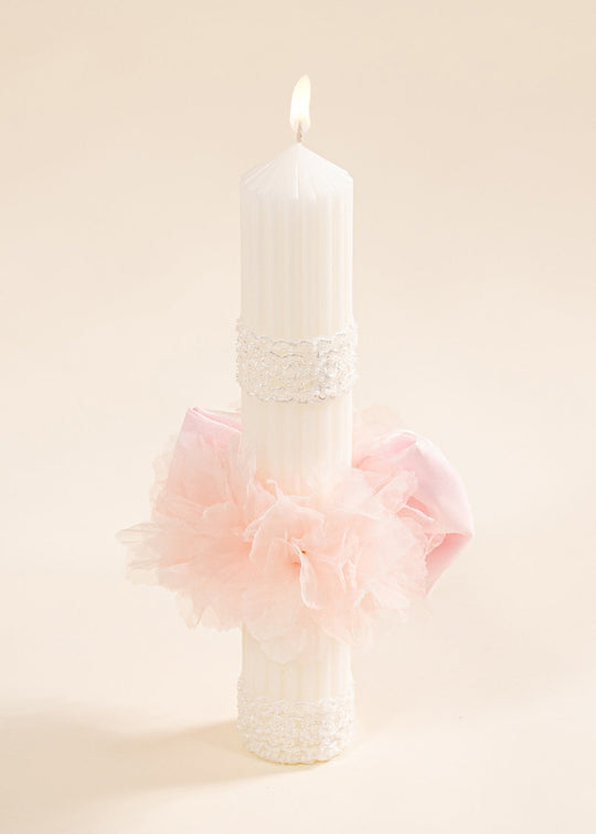 Lumanare Smaranda Funda Organza Si Flori Roz AnneBebe