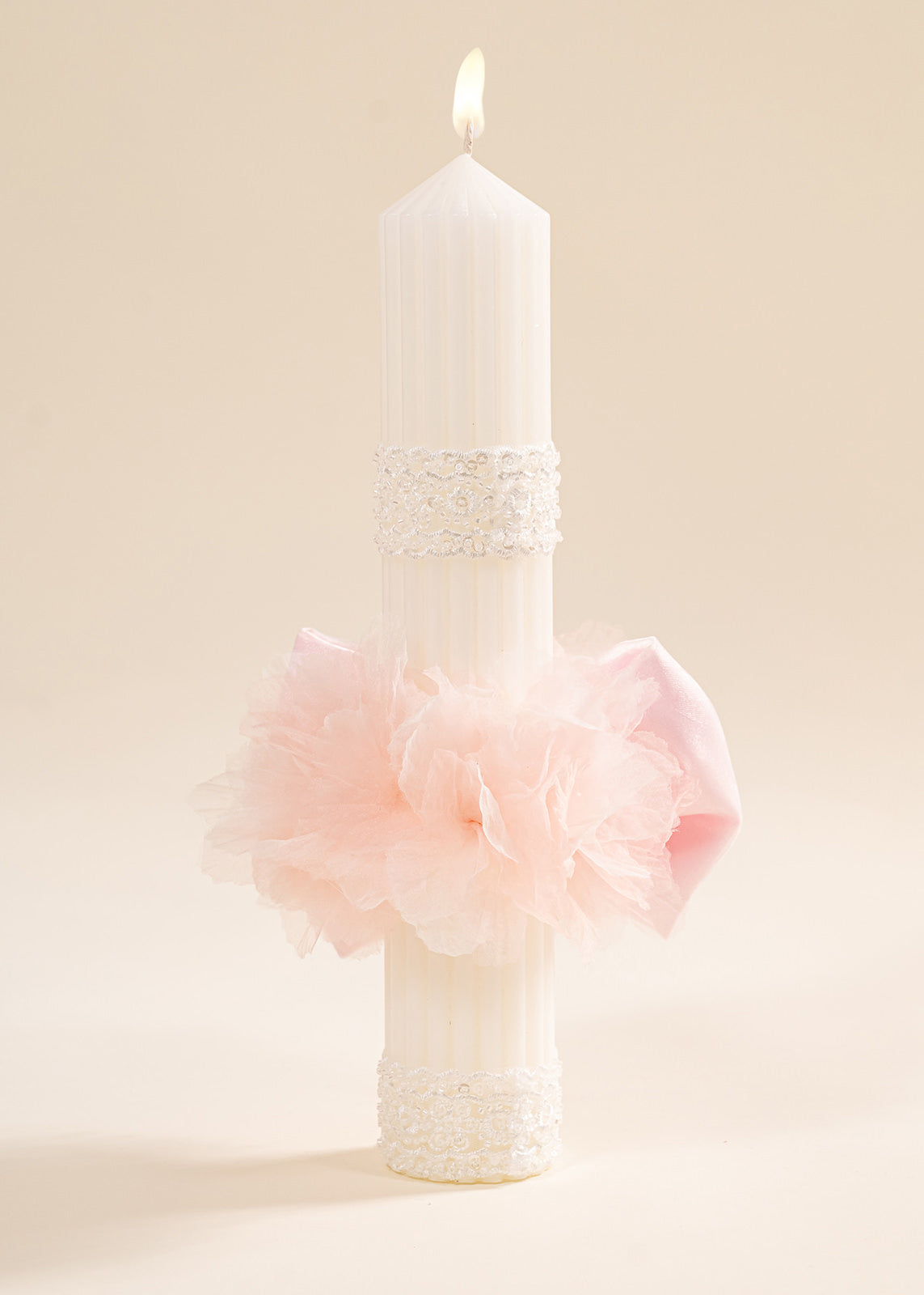 Lumanare Smaranda Funda Organza Si Flori Roz AnneBebe