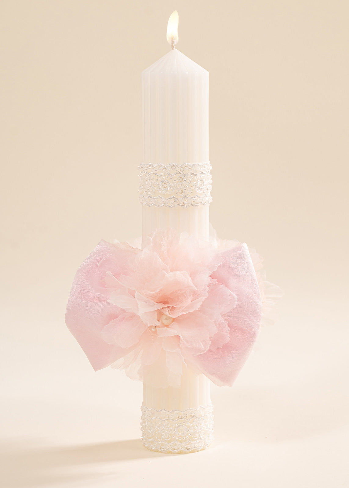 Lumanare Smaranda Funda Organza Si Flori Roz AnneBebe