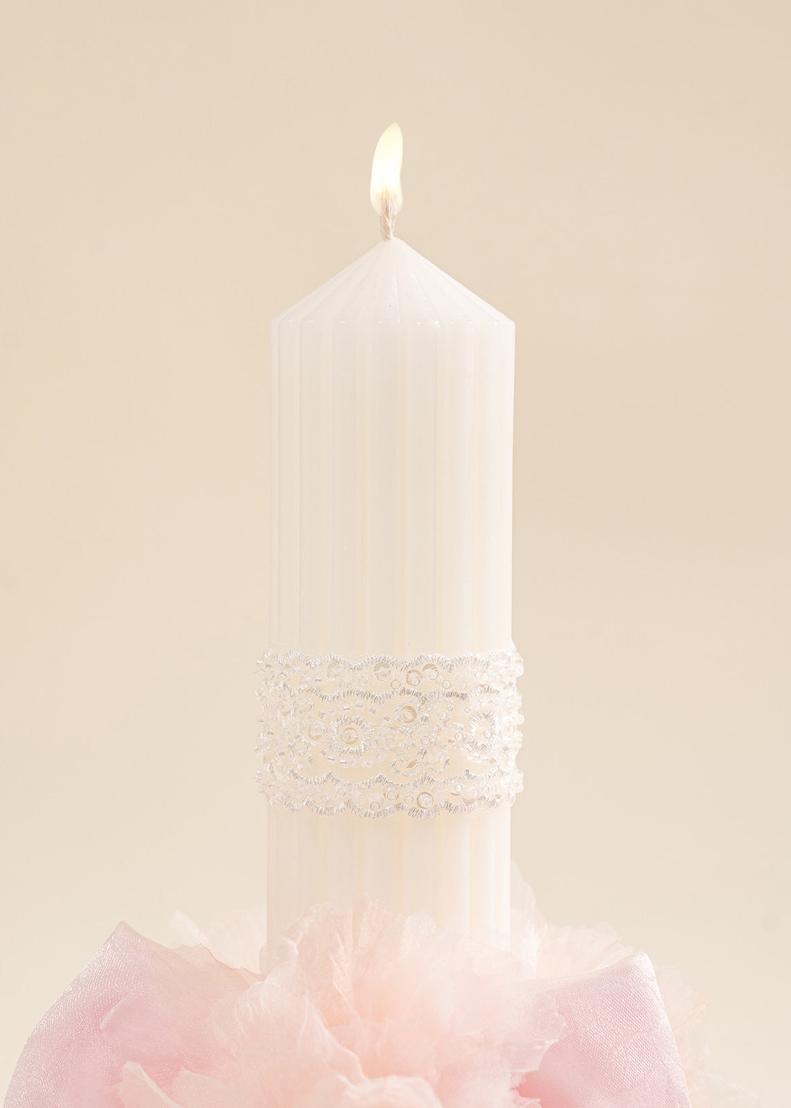 Lumanare Smaranda Funda Organza Si Flori Roz AnneBebe