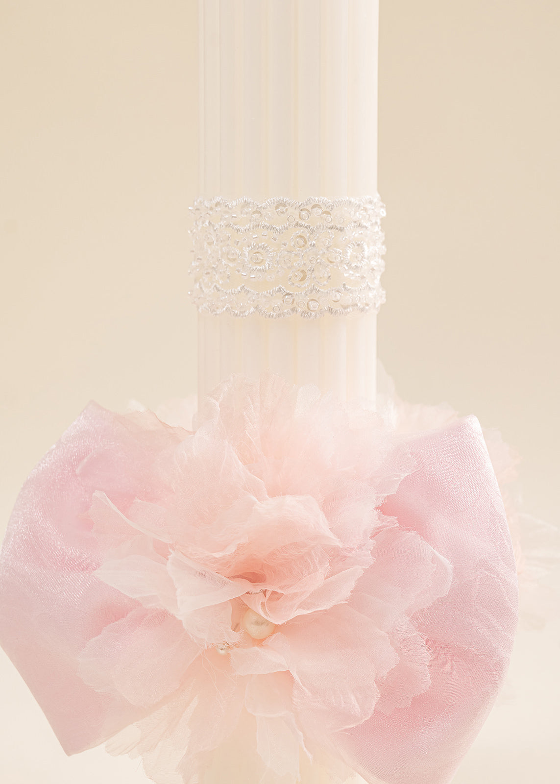 Lumanare Smaranda Funda Organza Si Flori Roz AnneBebe