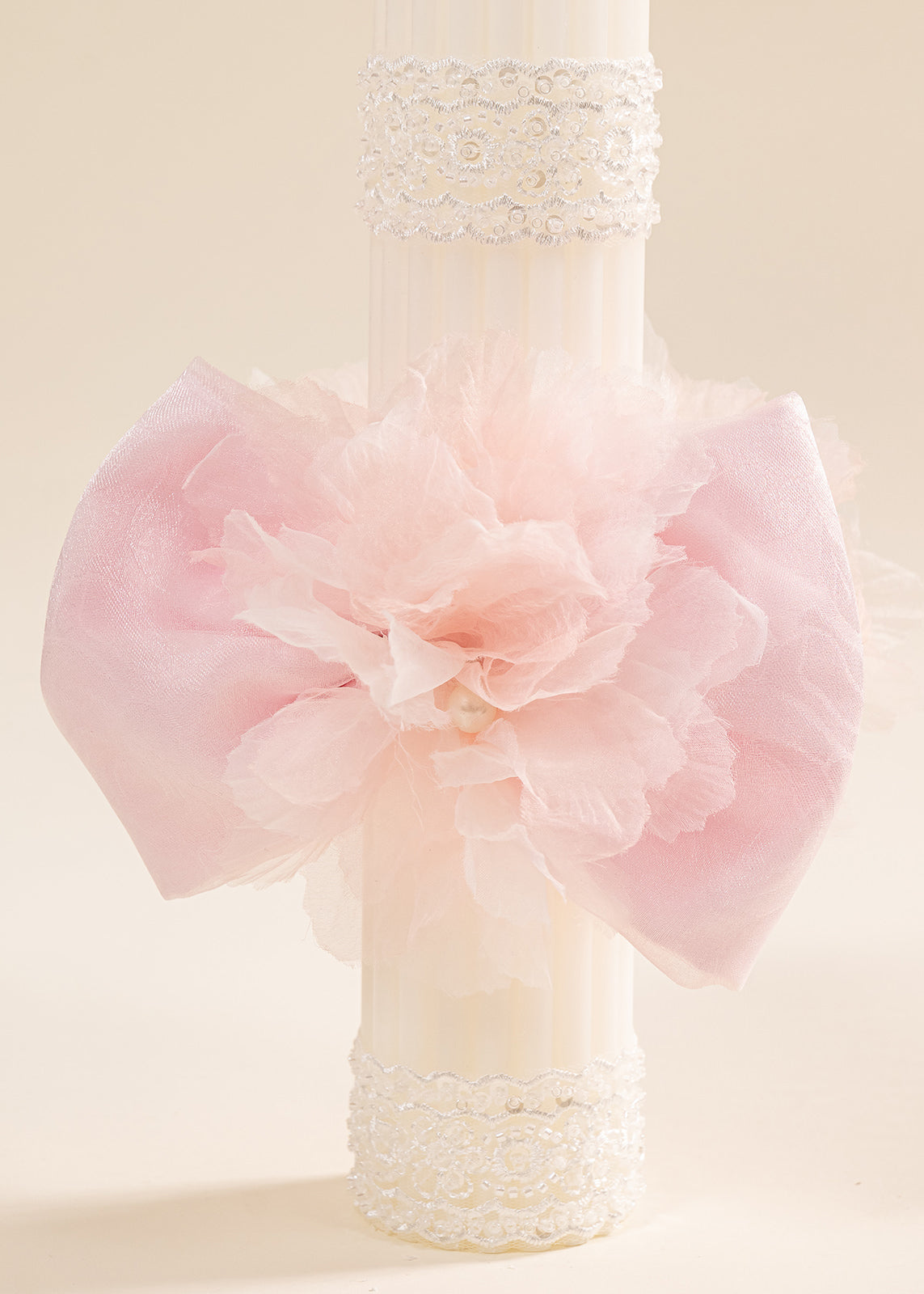 Lumanare Smaranda Funda Organza Si Flori Roz AnneBebe