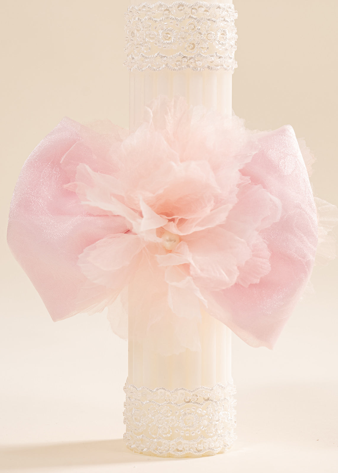 Lumanare Smaranda Funda Organza Si Flori Roz AnneBebe