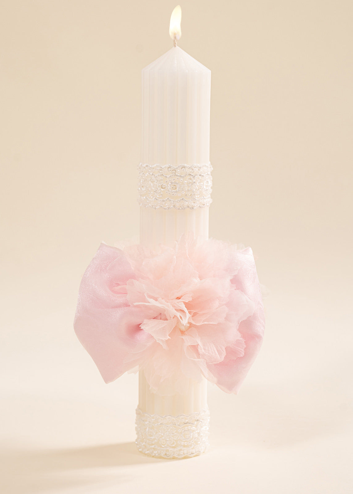 Lumanare Smaranda Funda Organza Si Flori Roz AnneBebe