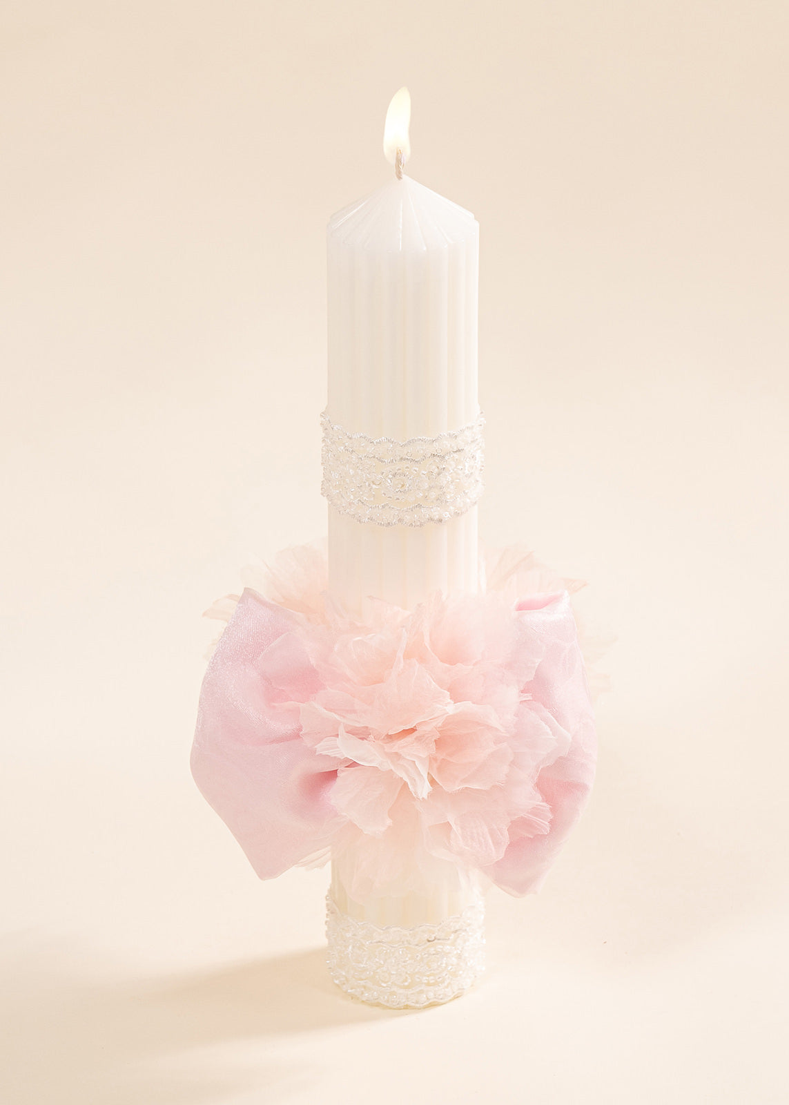 Lumanare Smaranda Funda Organza Si Flori Roz AnneBebe