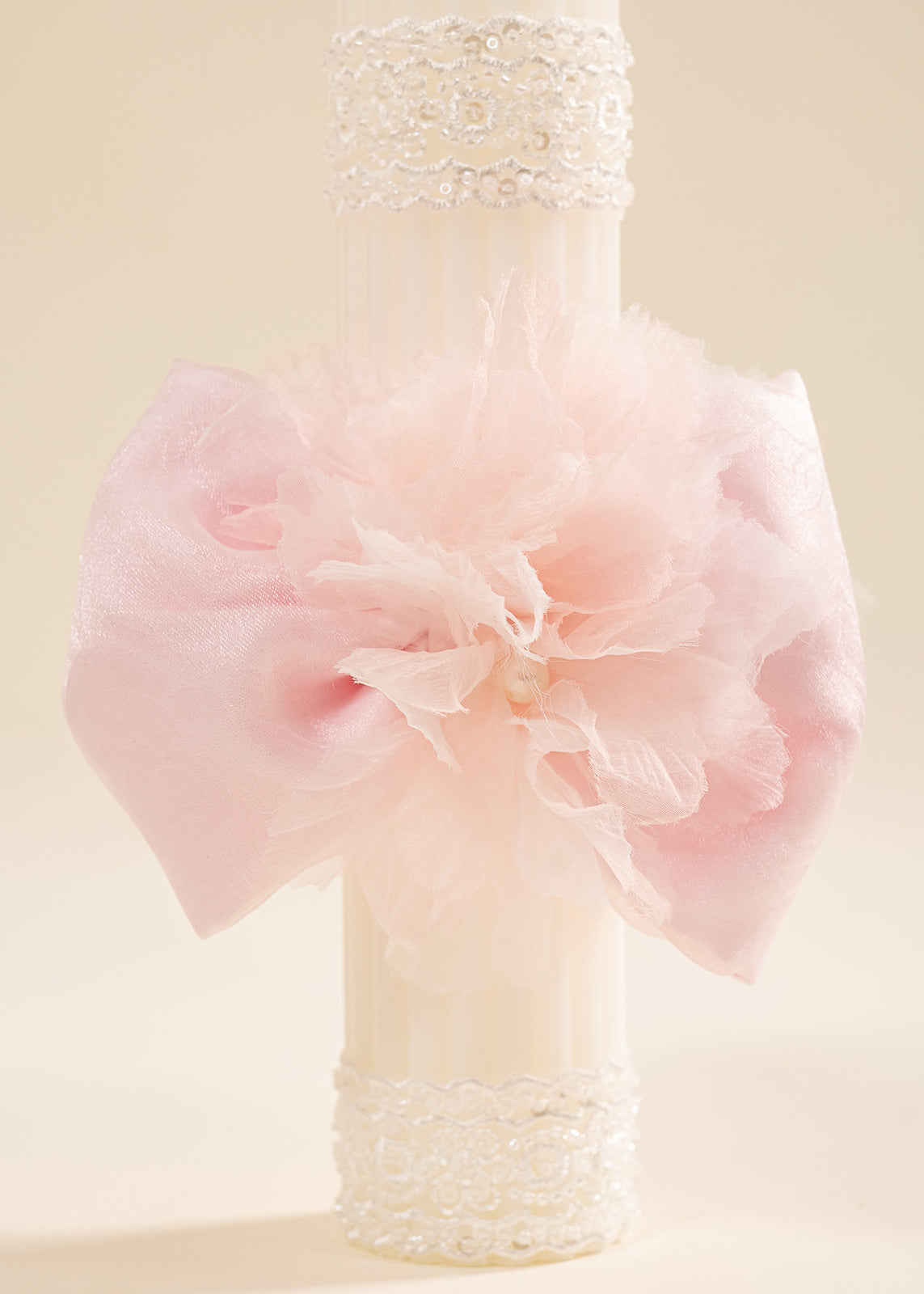 Lumanare Smaranda Funda Organza Si Flori Roz AnneBebe