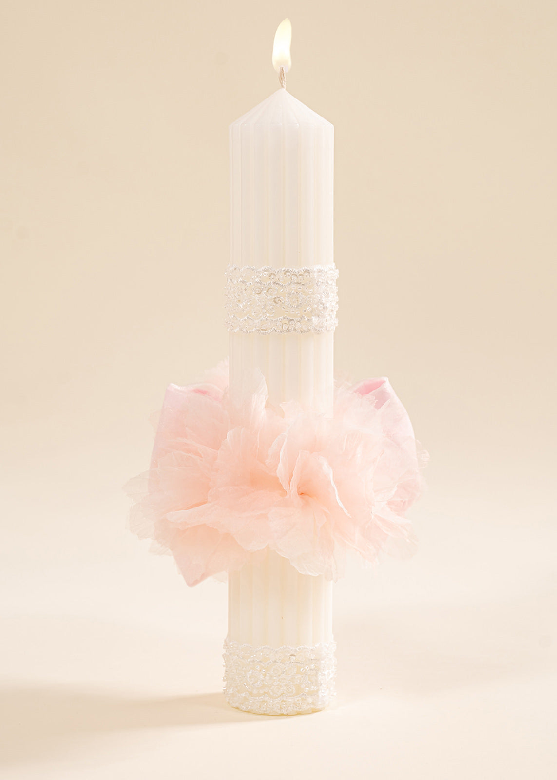 Lumanare Smaranda Funda Organza Si Flori Roz AnneBebe