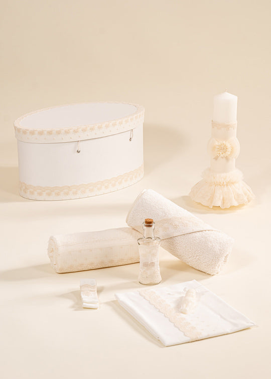 Mira 3 Piece Baptism Set, Candle, Trunk and Personalized Chest AnneBebe