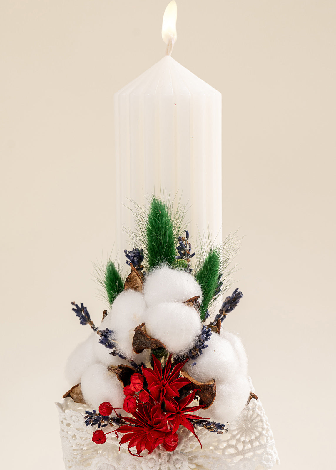 Lumanare Marilena Crem Floare Rosie Si Flori De Bumbac AnneBebe